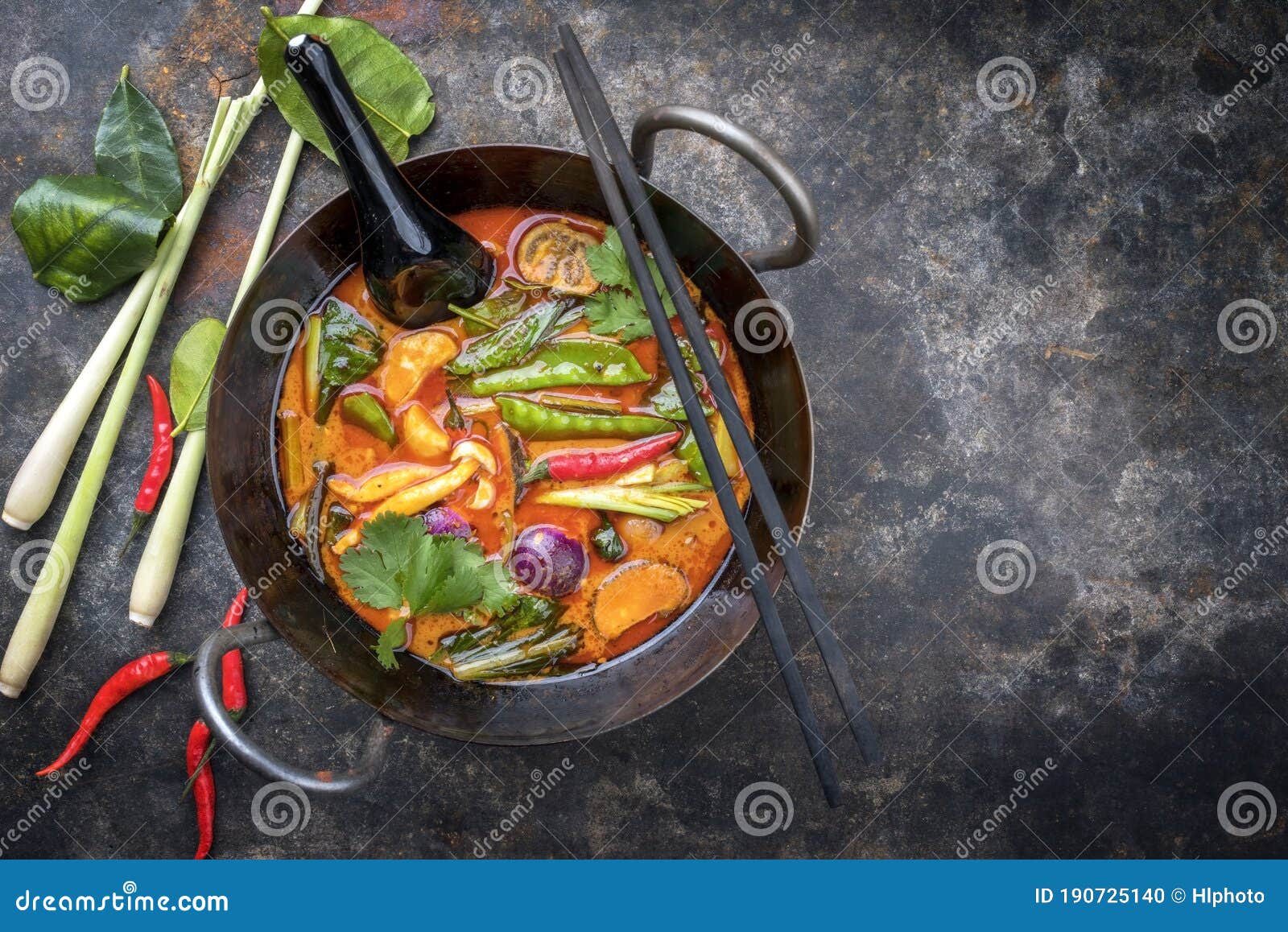 Traditional Thai Kaeng Phet Red Curry with Vegetables in a Wok Stock ...