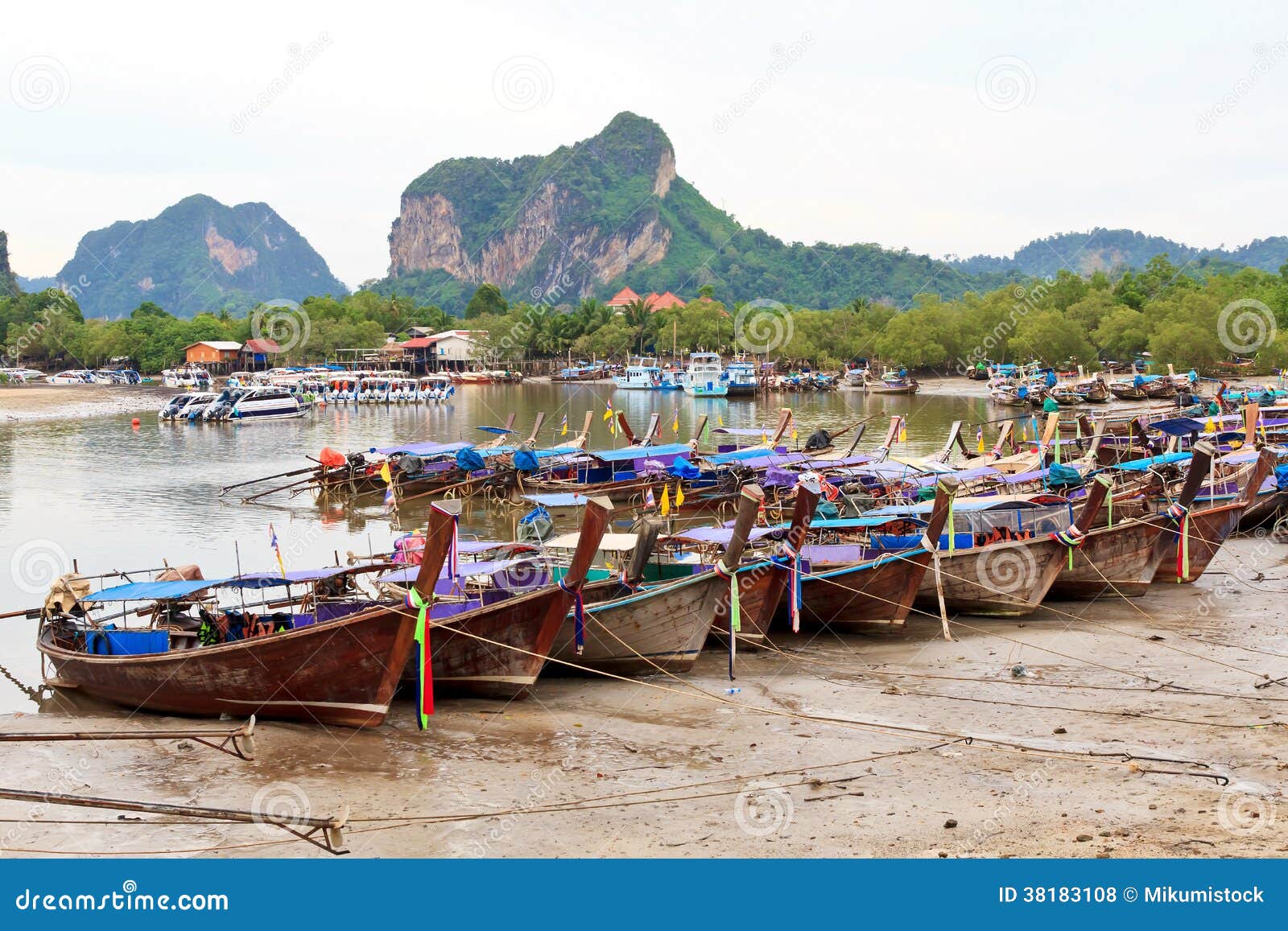Traditional Thai Longtail Boats Stock Photo Image of horizon, moor 38183108