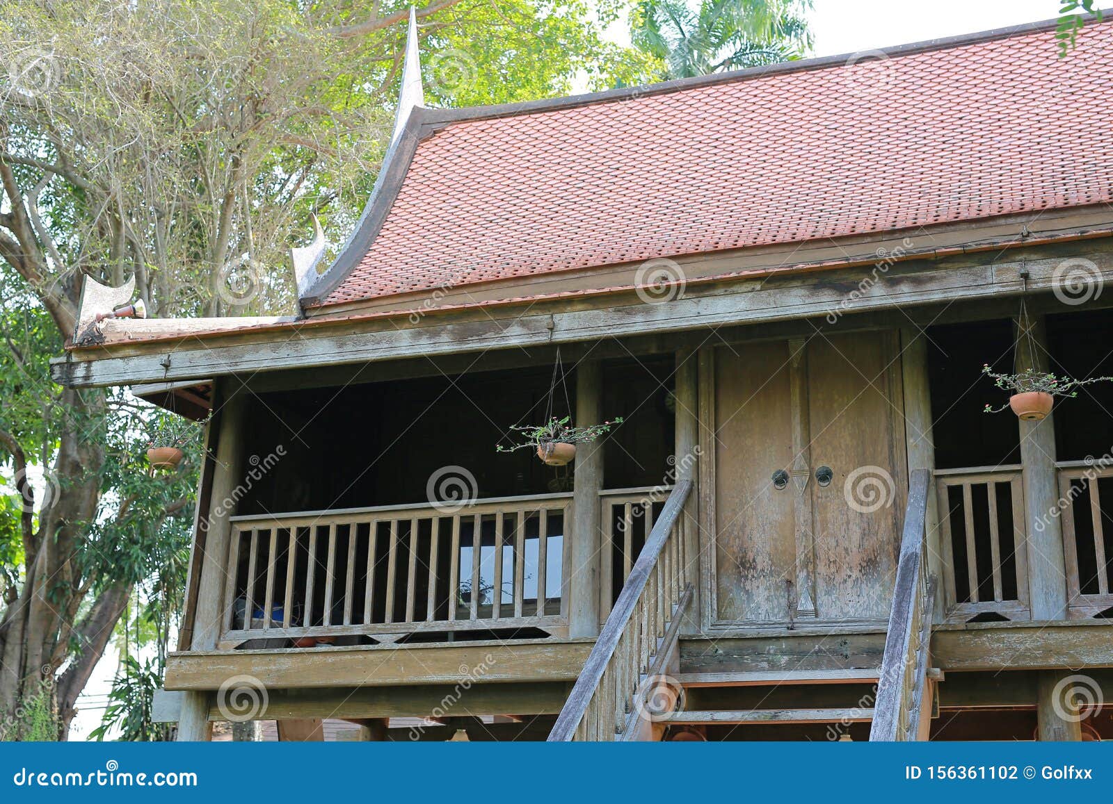 Traditional Thai Teak Wood House Stock Photo Image Of Housetop Rural 156361102