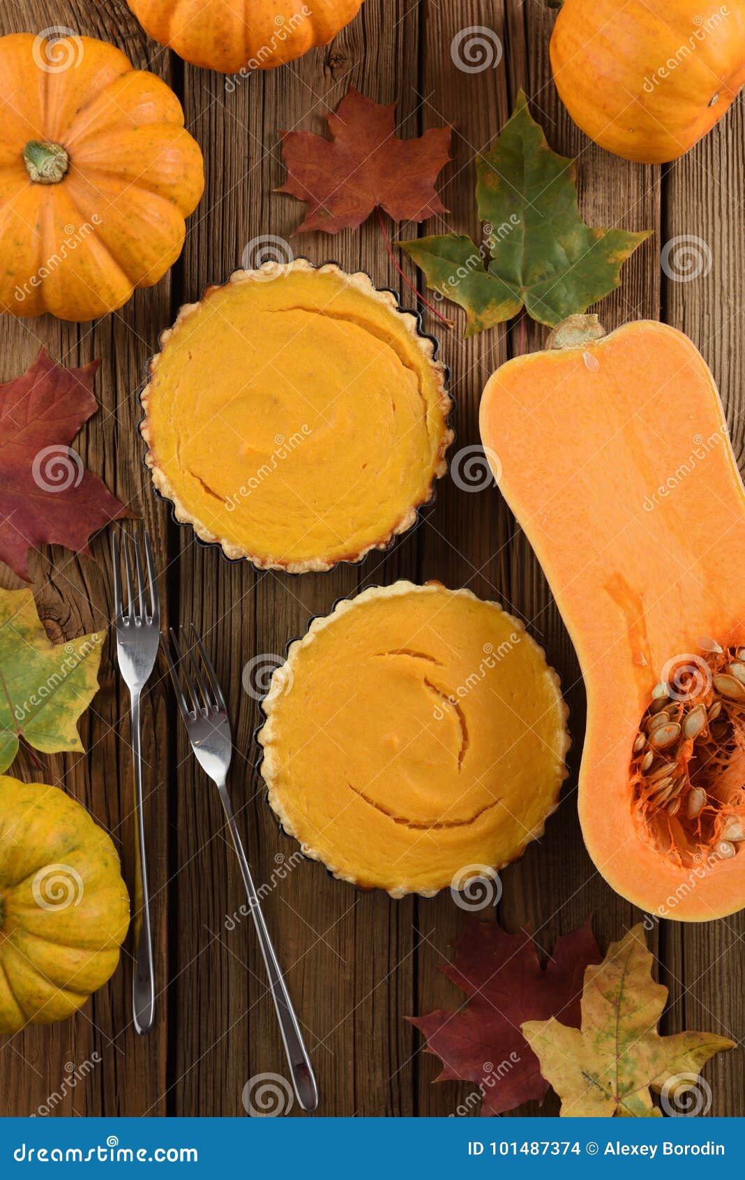 Traditional Thanksgiving Dessert. Open Pumpkin Pies Served with Stock ...