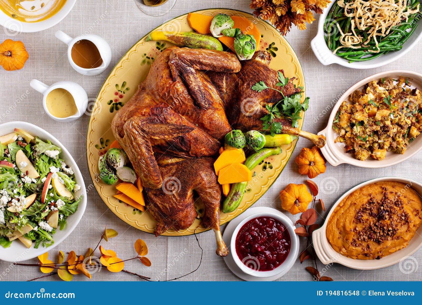 Traditional Thanksgiving Table with Turkey and Sides Stock Photo ...