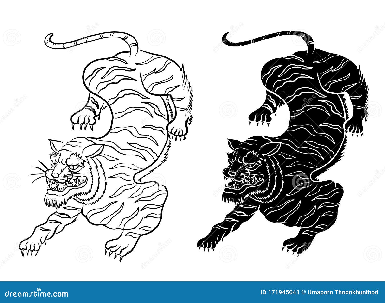 Traditional Tiger Vector Illustration for Sticker or Tattoo Design on ...