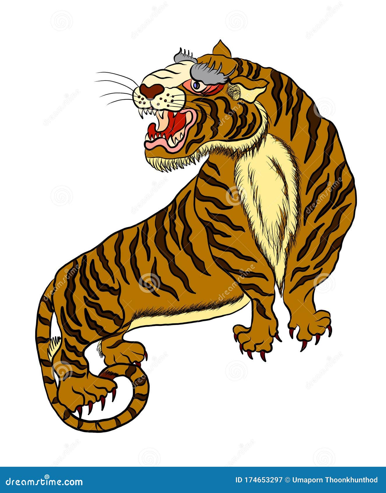 Korean Tiger Vector for Tattoo Design on White Isolated Background. Stock  Vector - Illustration of hand, isolated: 174653297