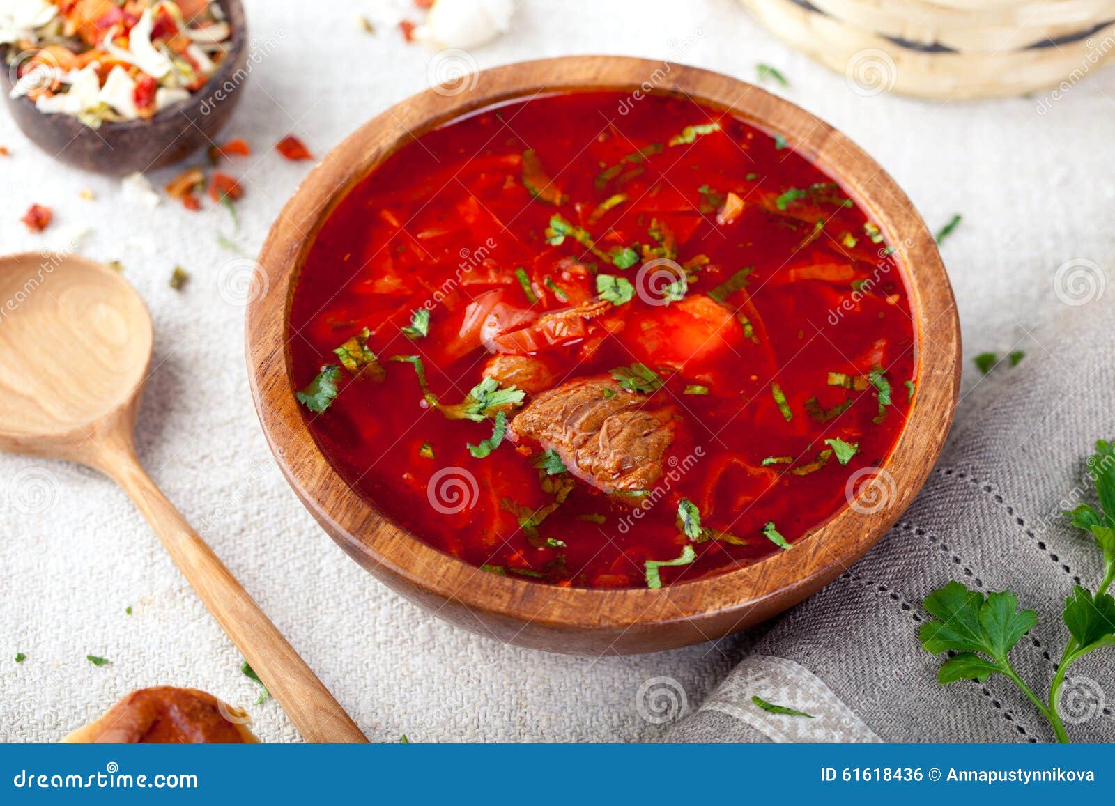 Traditional Ukrainian Russian Vegetable Soup, Borsch with Garlic Donuts ...