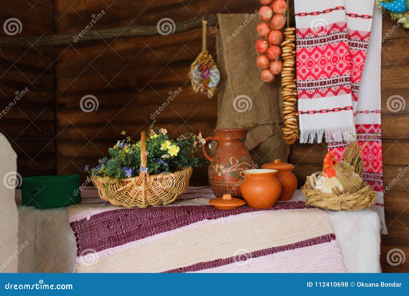 Traditional Ukrainian Table Setup for Easter Holiday in House Stock