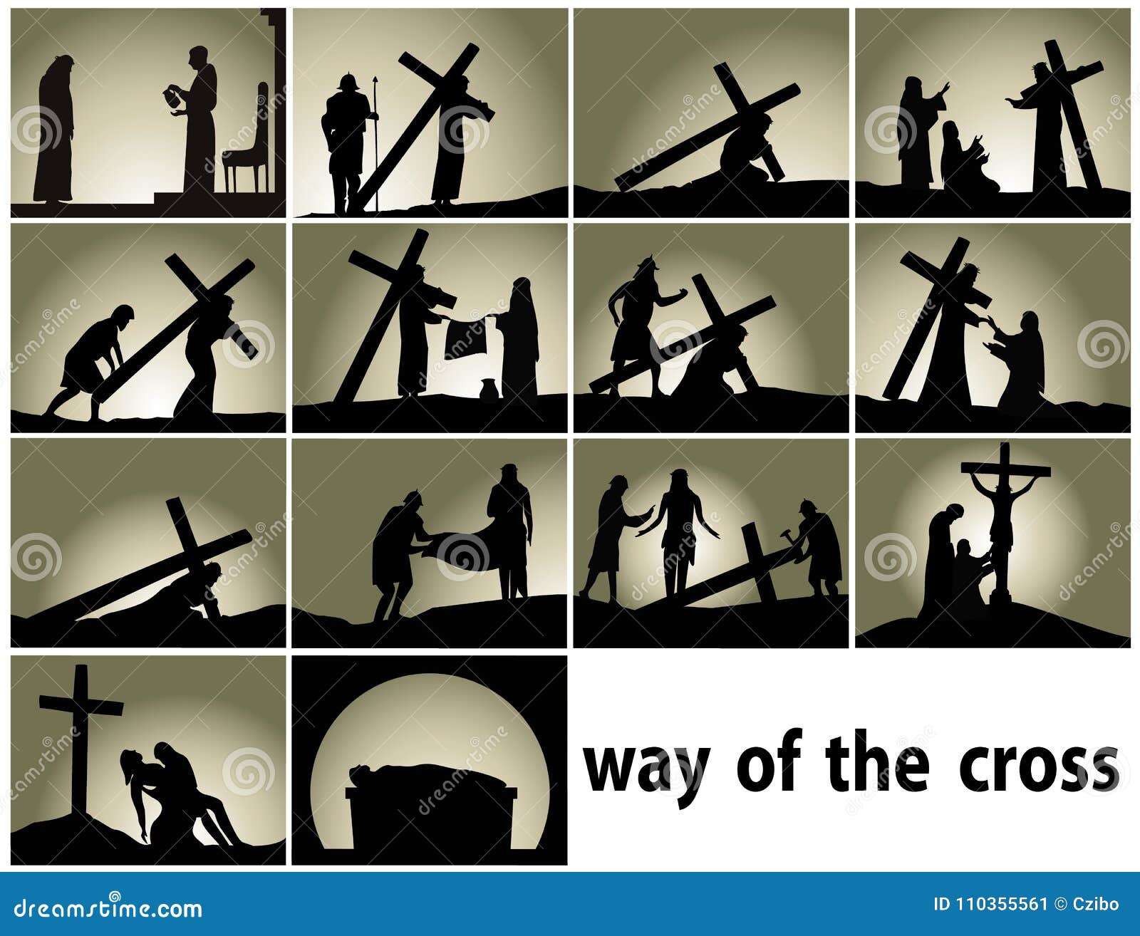 abstract religious background with way of the cross stations