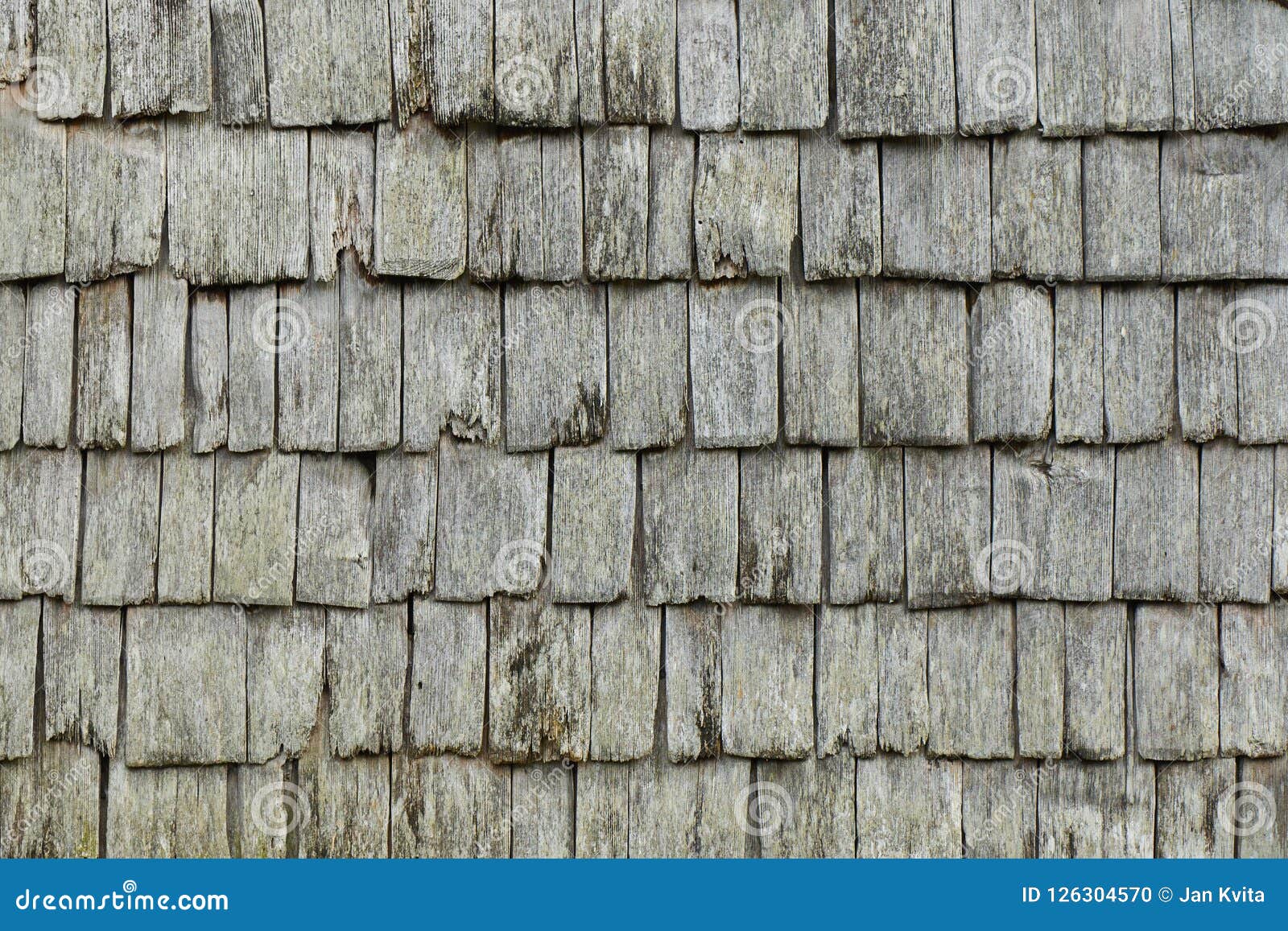 Traditional Weathered Wooden Shingles Close Up Texture Stock Photo