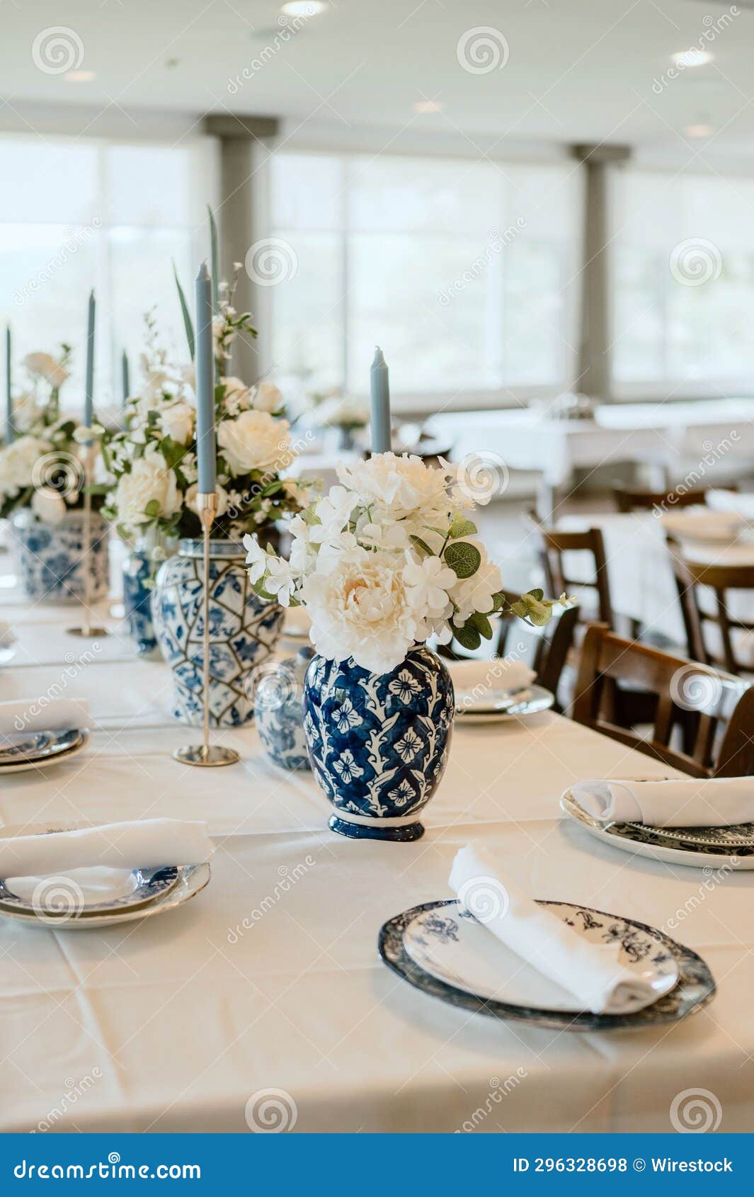 Traditional Wedding Reception with a Beautiful Blue China Dinnerware