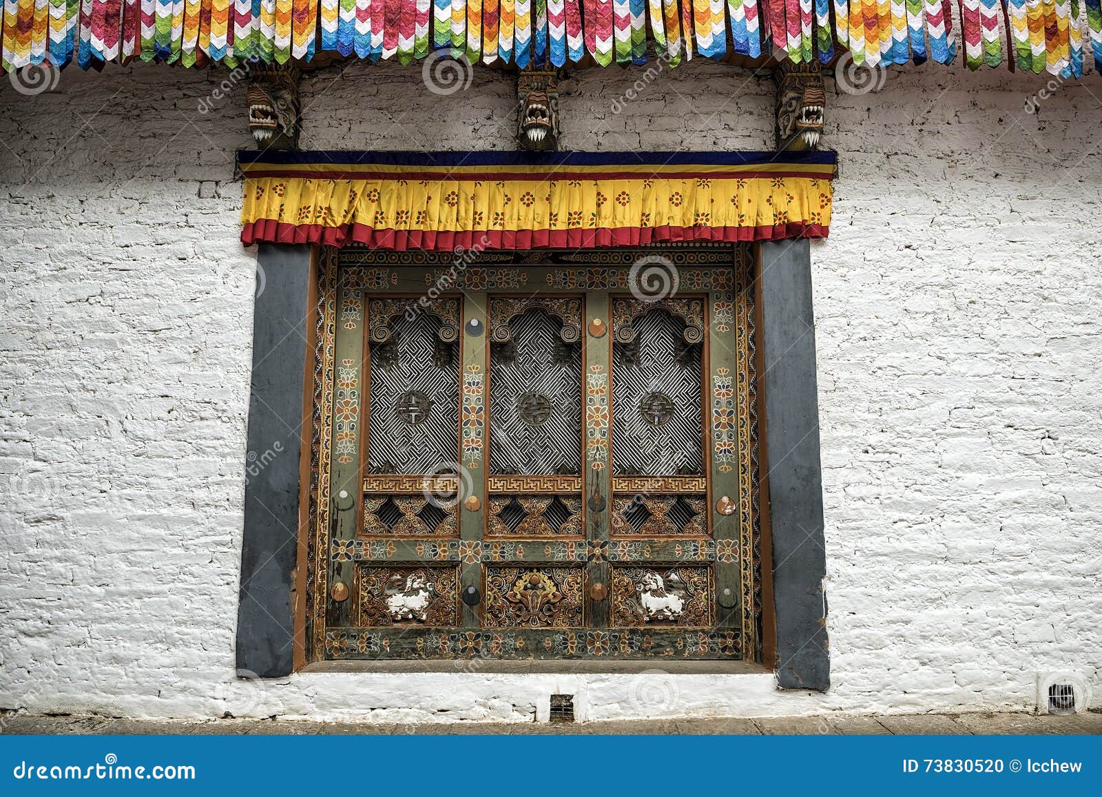 traditional windows architecture at punakha dzong, bhutan.