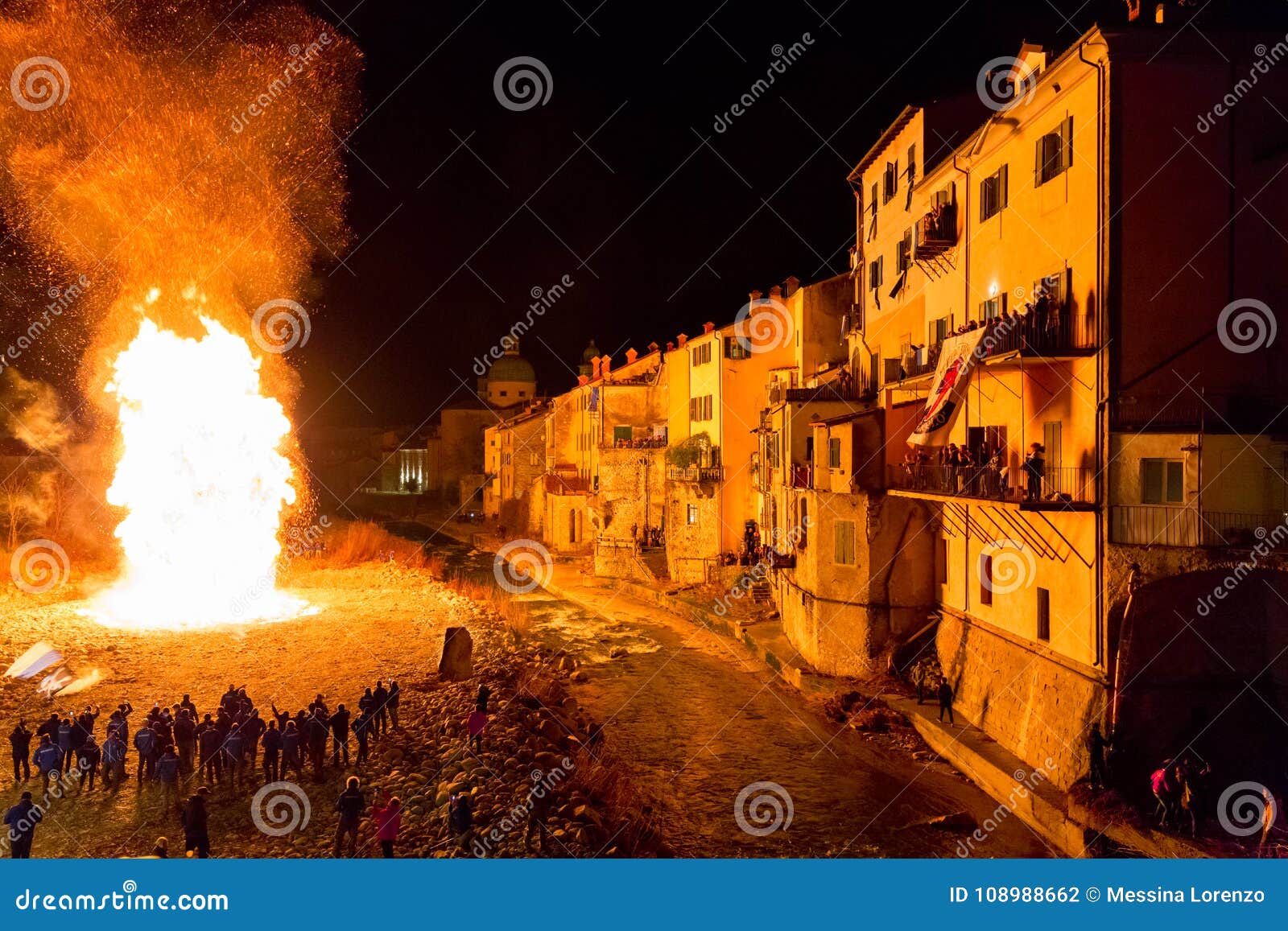 Traditional Winter Bonfire in Pontremoli, Italy Editorial Photography