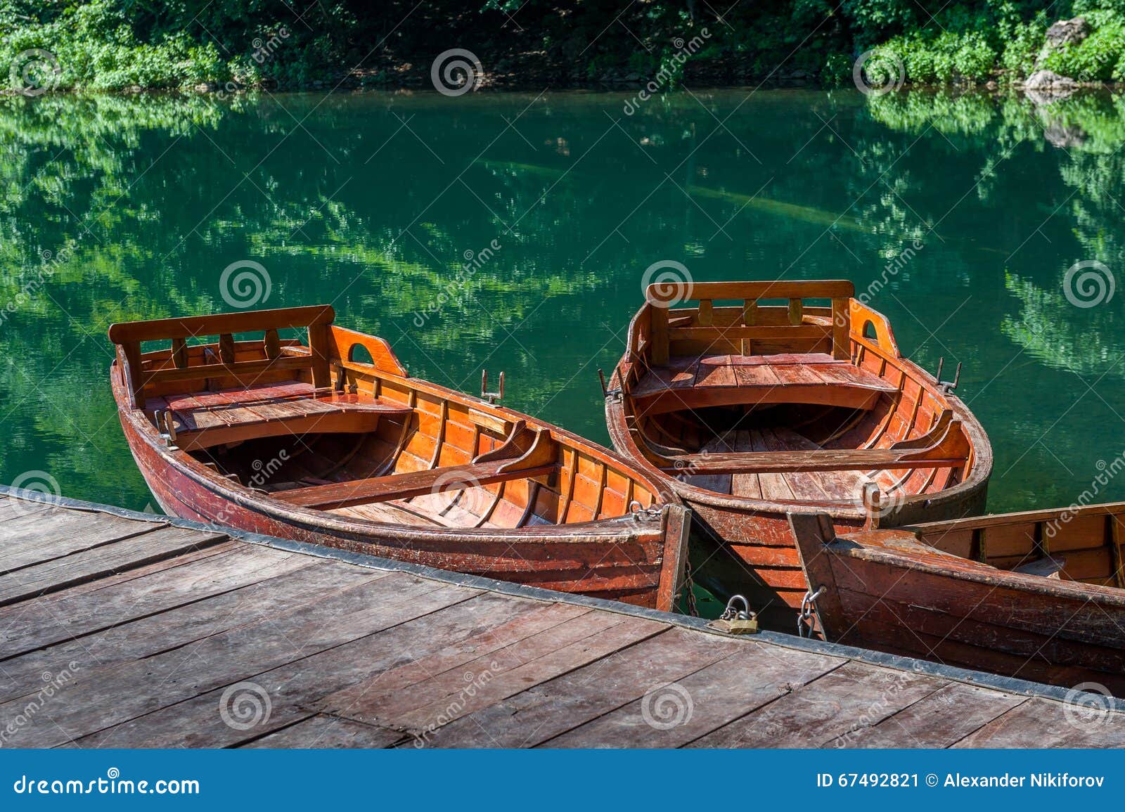 Traditional Wooden Boats at Forest Lake Pier Stock Image - Image of ...