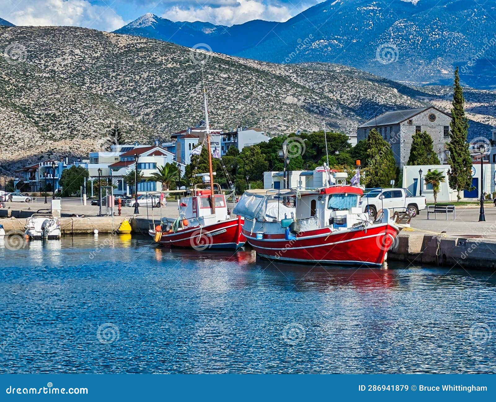 Traditional Wooden Fishing Boats, Itea, Greece Editorial Stock