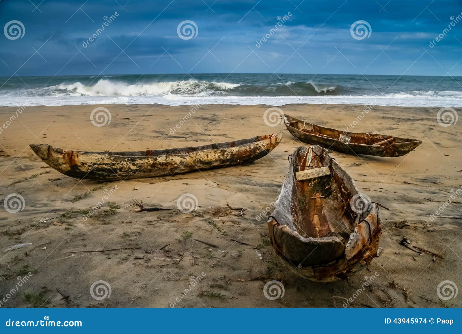 traditional wooden fishing pirogues