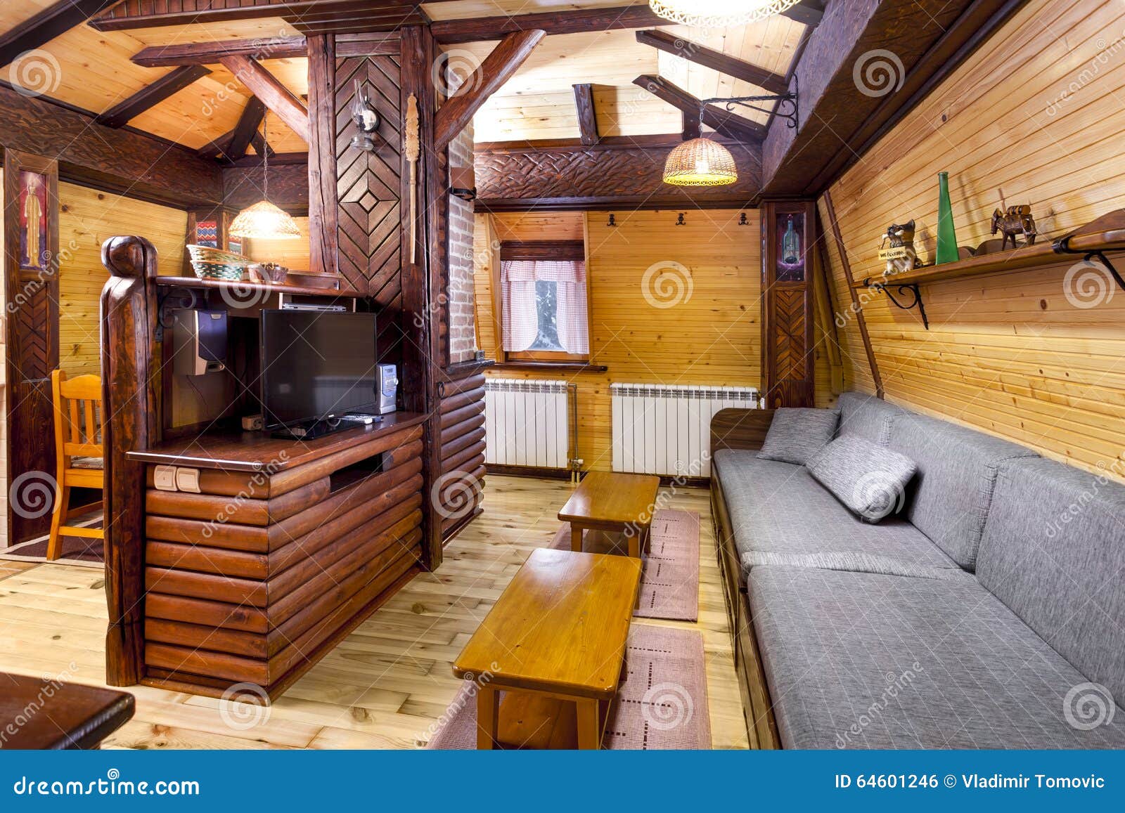 traditional wooden interior with table and fixtures - mountain resort