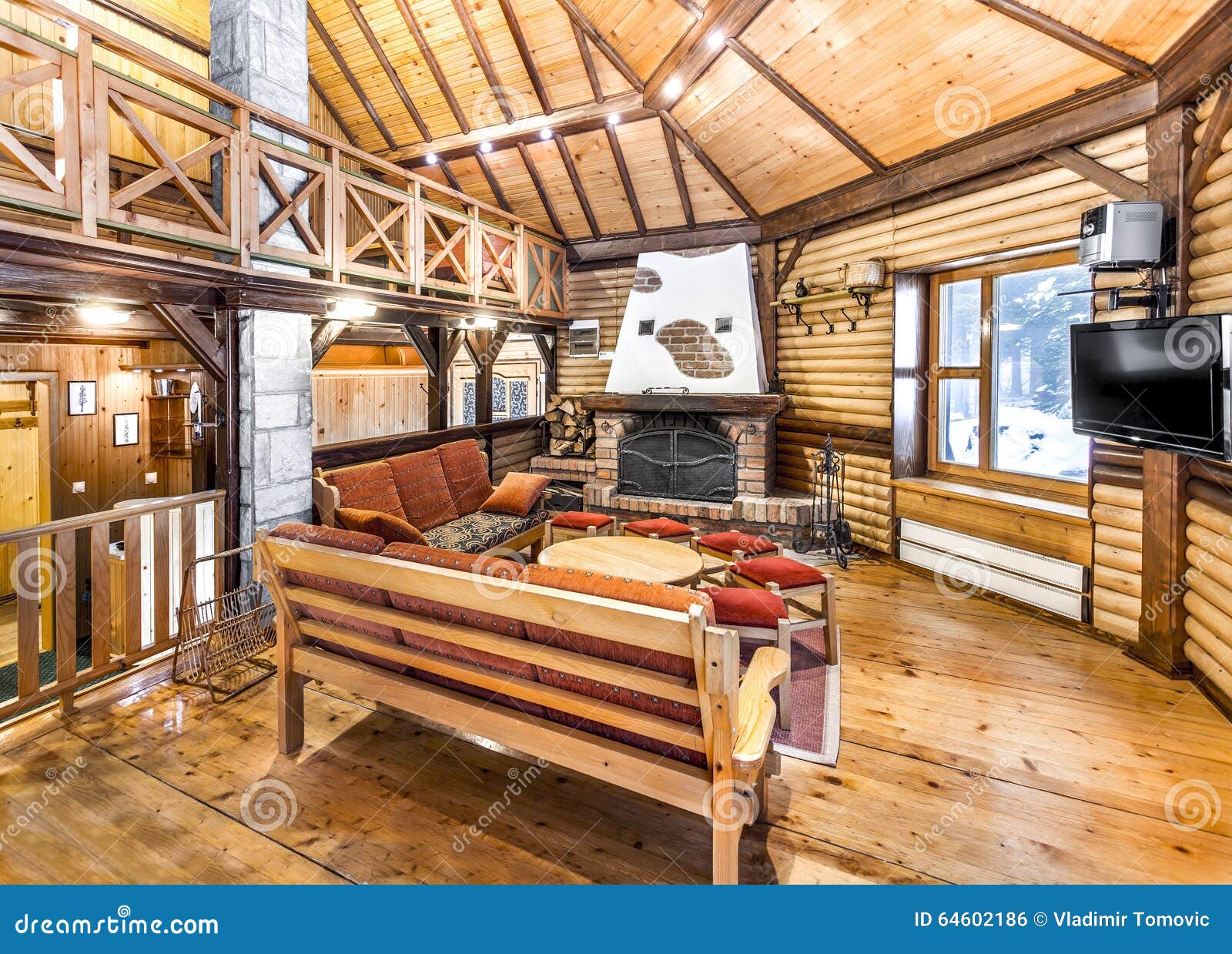 traditional wooden interior with table and fixtures - mountain resort