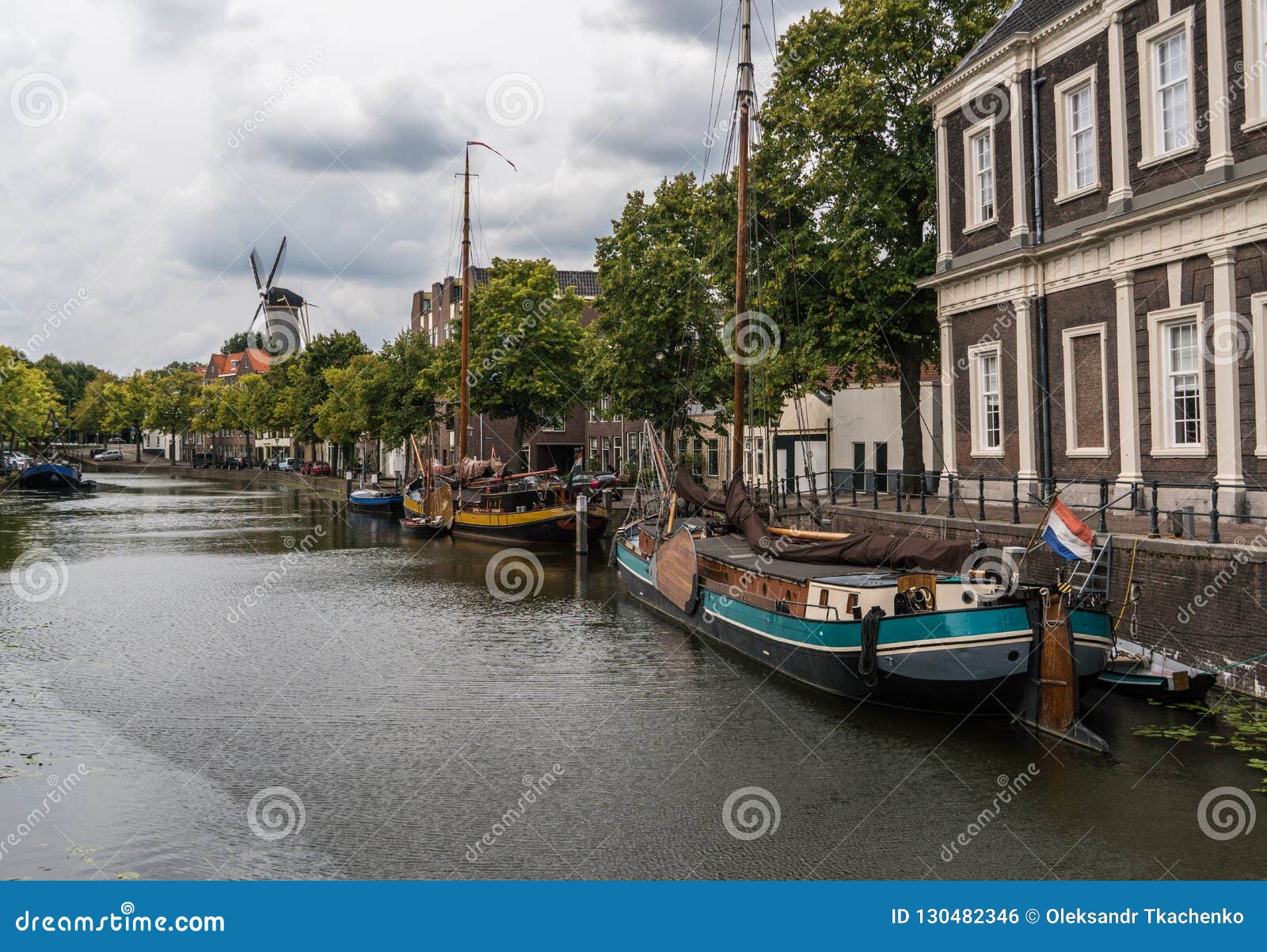 Traditional Wooden Sailing Ships In Water Channel Old Historic
