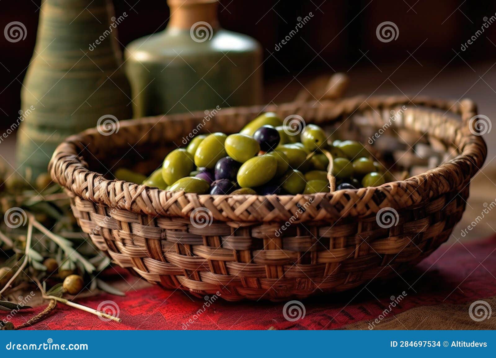 Traditional Woven Basket Filled with Olives Stock Photo Image of