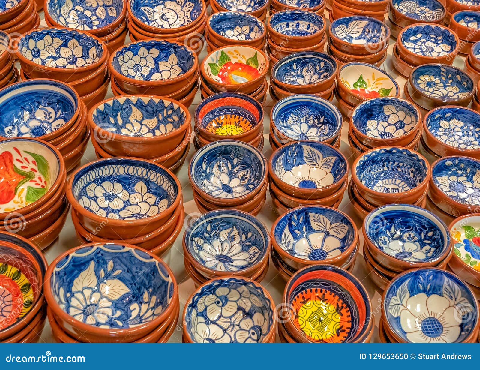 traditionally decorated portuguese terracotta dishes, portugal..