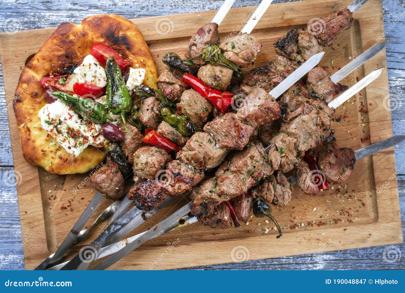 Traditionelle Griechische Souvlaki Aufsteckspindel Mit Feta Und ...