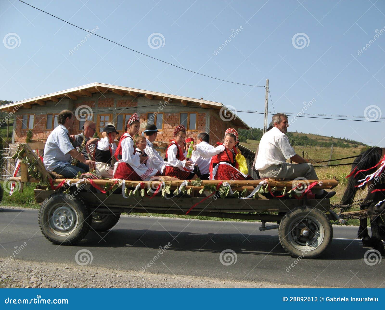 Tradizione nel distretto di Harghita. ZETEA, HARGHITA/ROMANIA - 7 SETTEMBRE: Giovani che eseguono la tradizione di nozze il 7 settembre 2008 nel villaggio il distretto di Harghita, Romania di Zetea.
