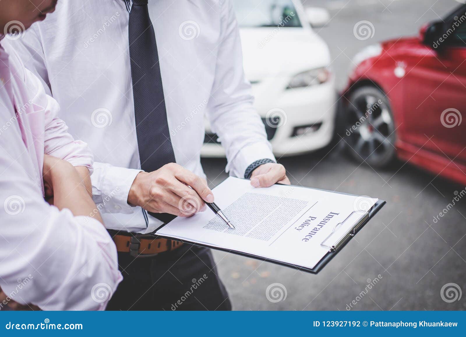 Traffic Accident and Insurance Concept, Insurance Agent Working Stock