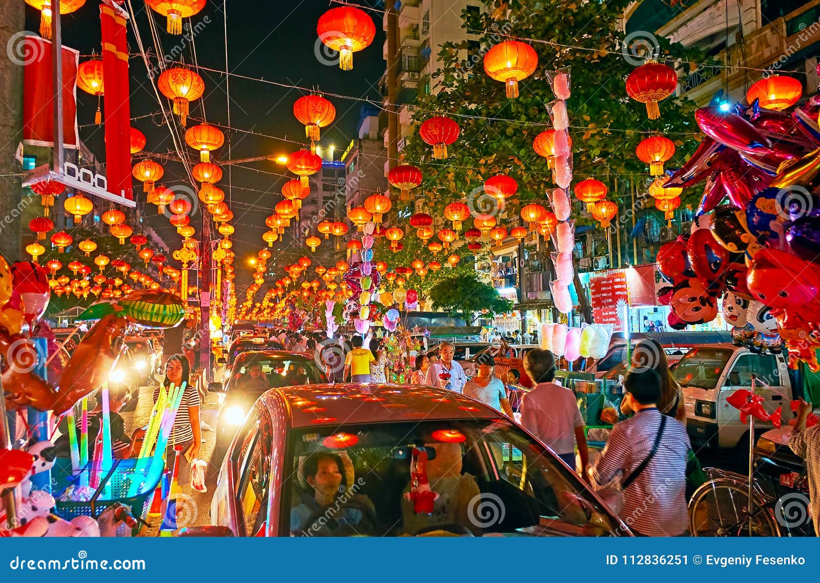Traffic in Chinatown during Spring Festival, Yangon, Myanmar Editorial