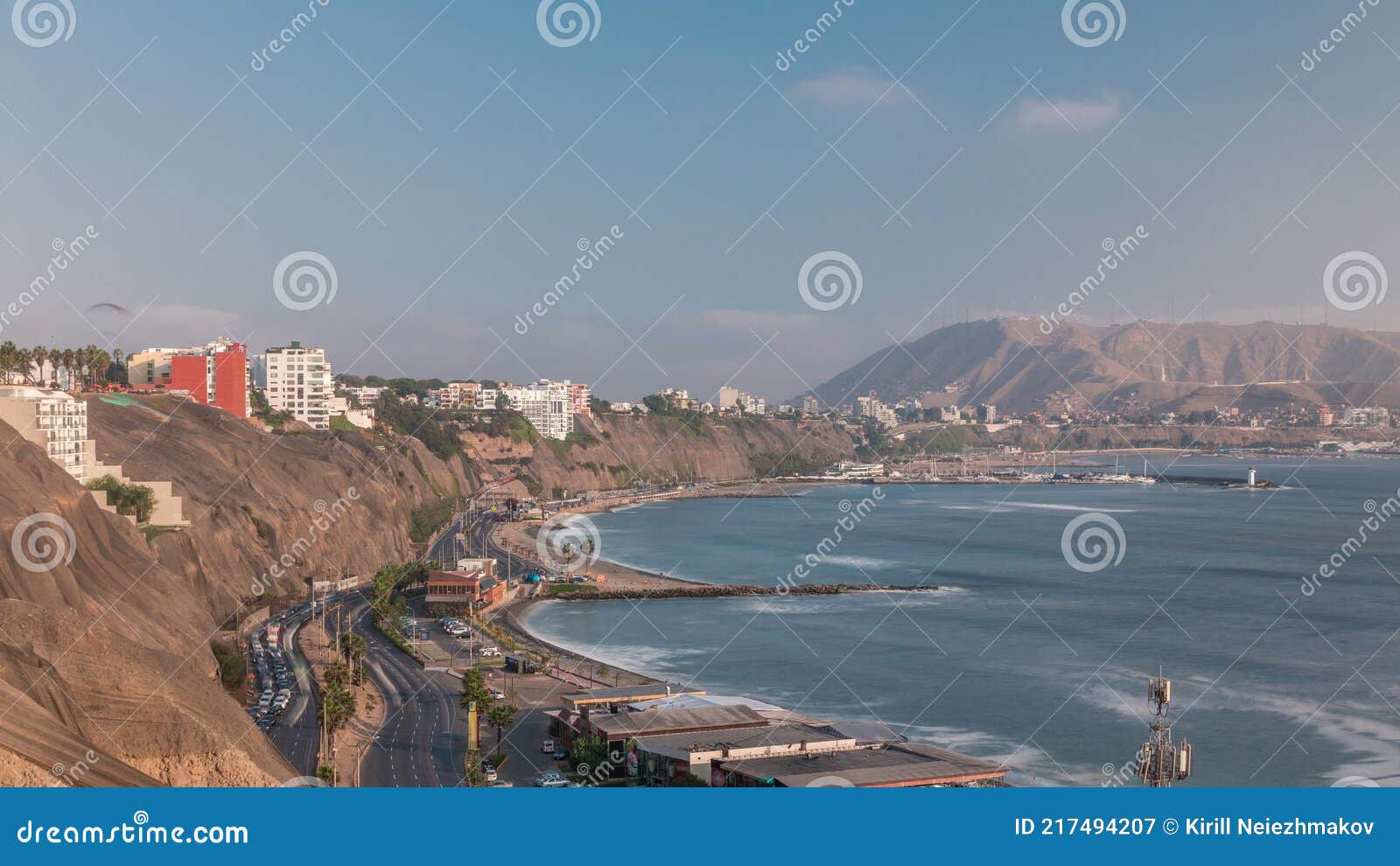 traffic on circuito de playas road in miraflores district of lima aerial timelapse