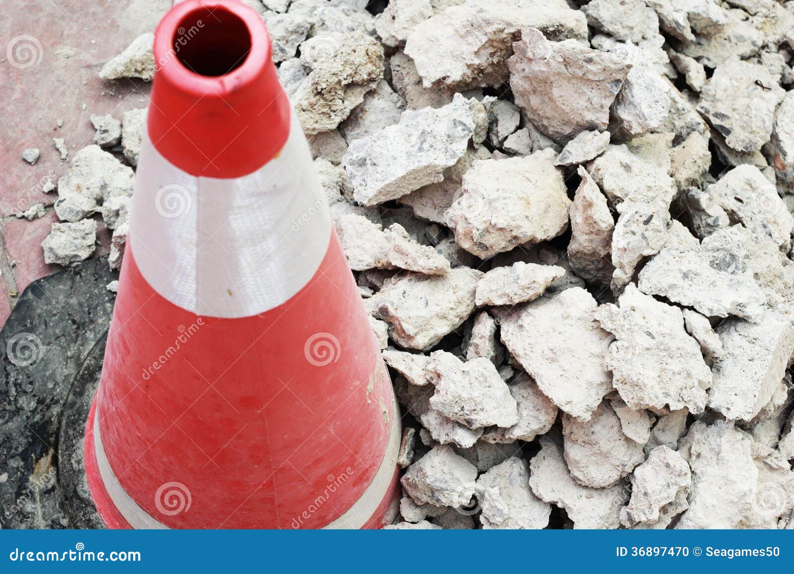 Traffic Cones on the Damaged Roads Stock Photo Image of orange
