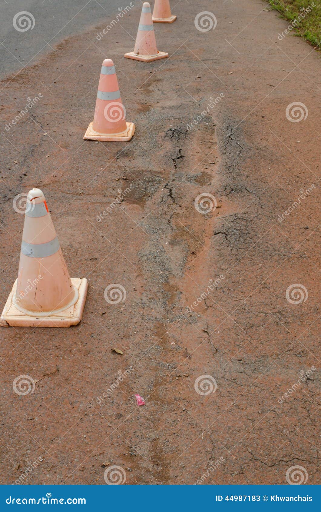 Traffic Cones Mark a Road that Has Been Damaged Stock Image Image of
