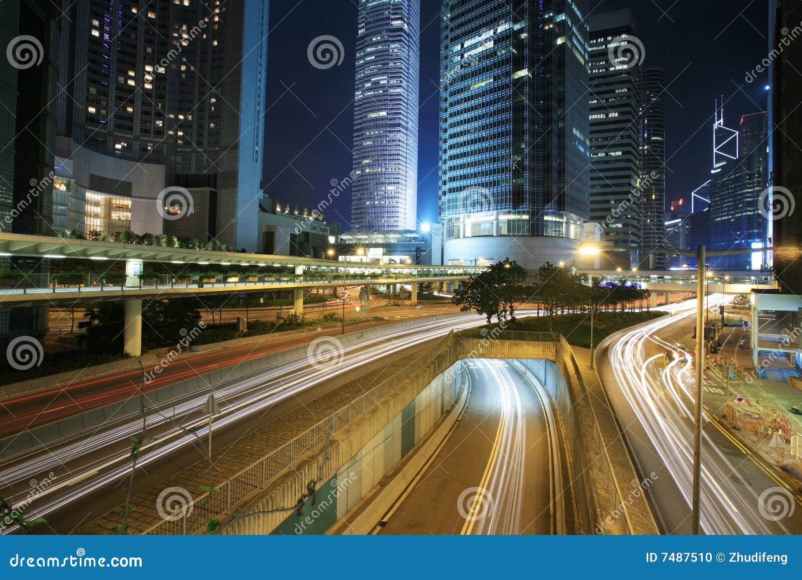 Traffic through Downtown Hongkong Stock Photo - Image of glow, evening ...