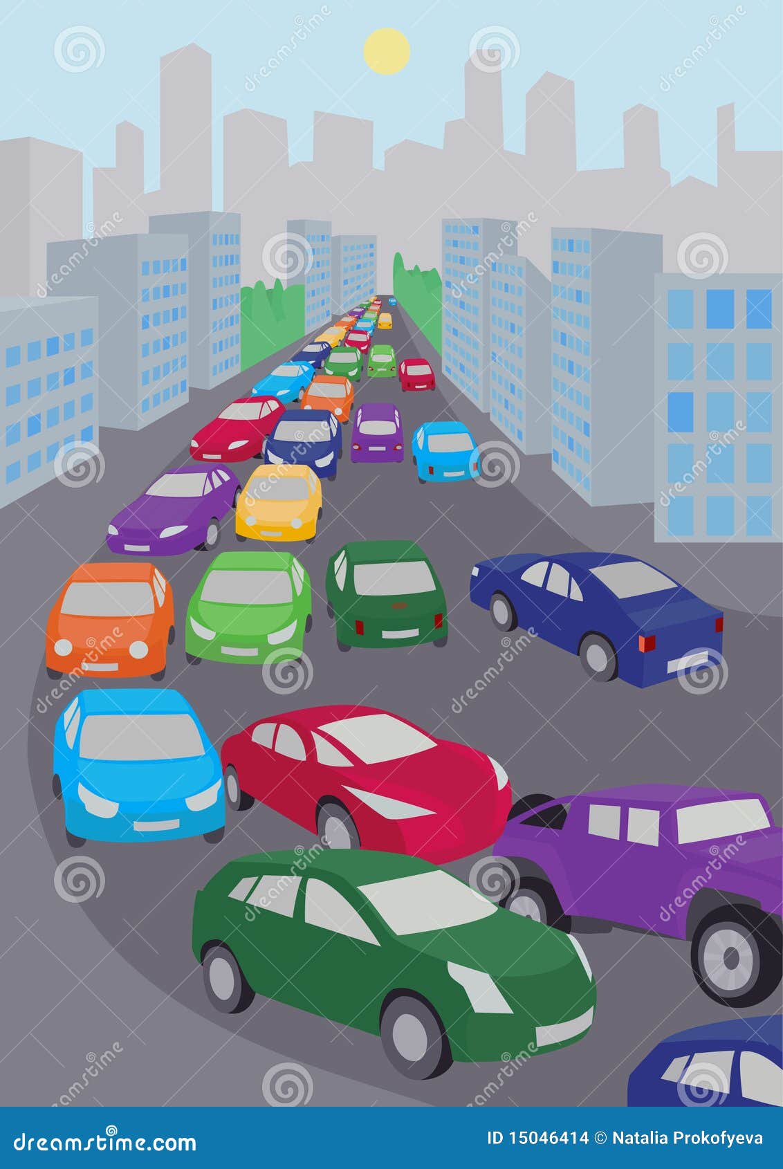 Traffic jam stock vector. Illustration of window, blue - 15046414