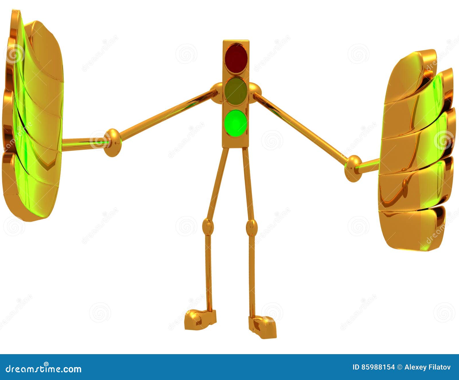 Traffic Light with Arms and Legs. the Green . 3D Illustration Stock