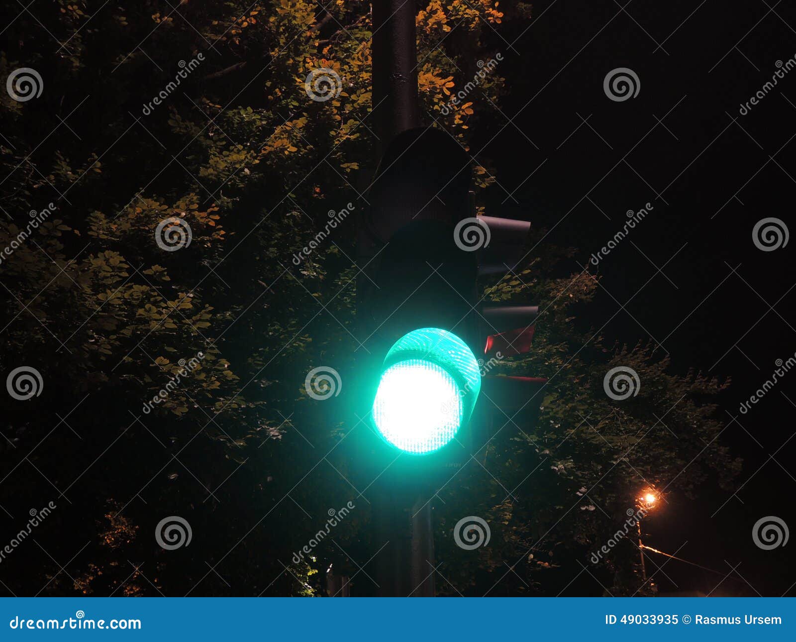 Traffic Light at Nighttime Showing Green Stock Image Image of time