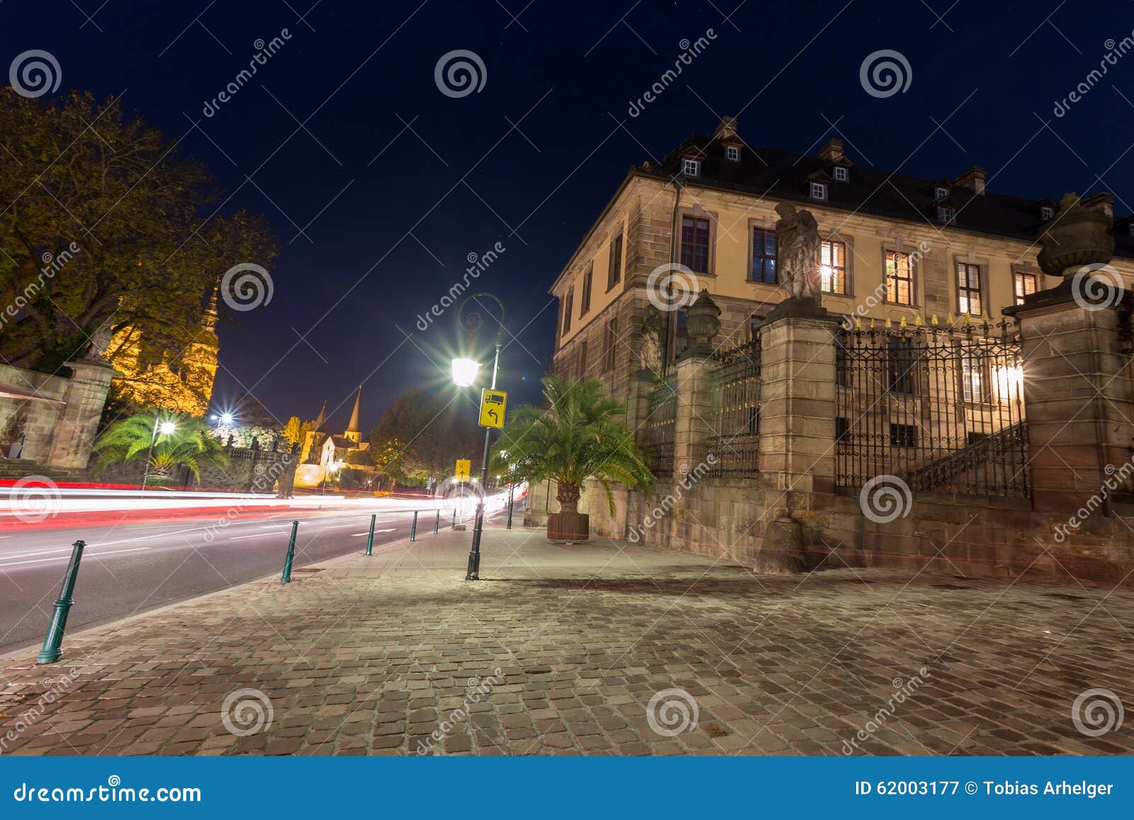 Traffic Lights in Front of the Castle in Fulda Germany in the Evening