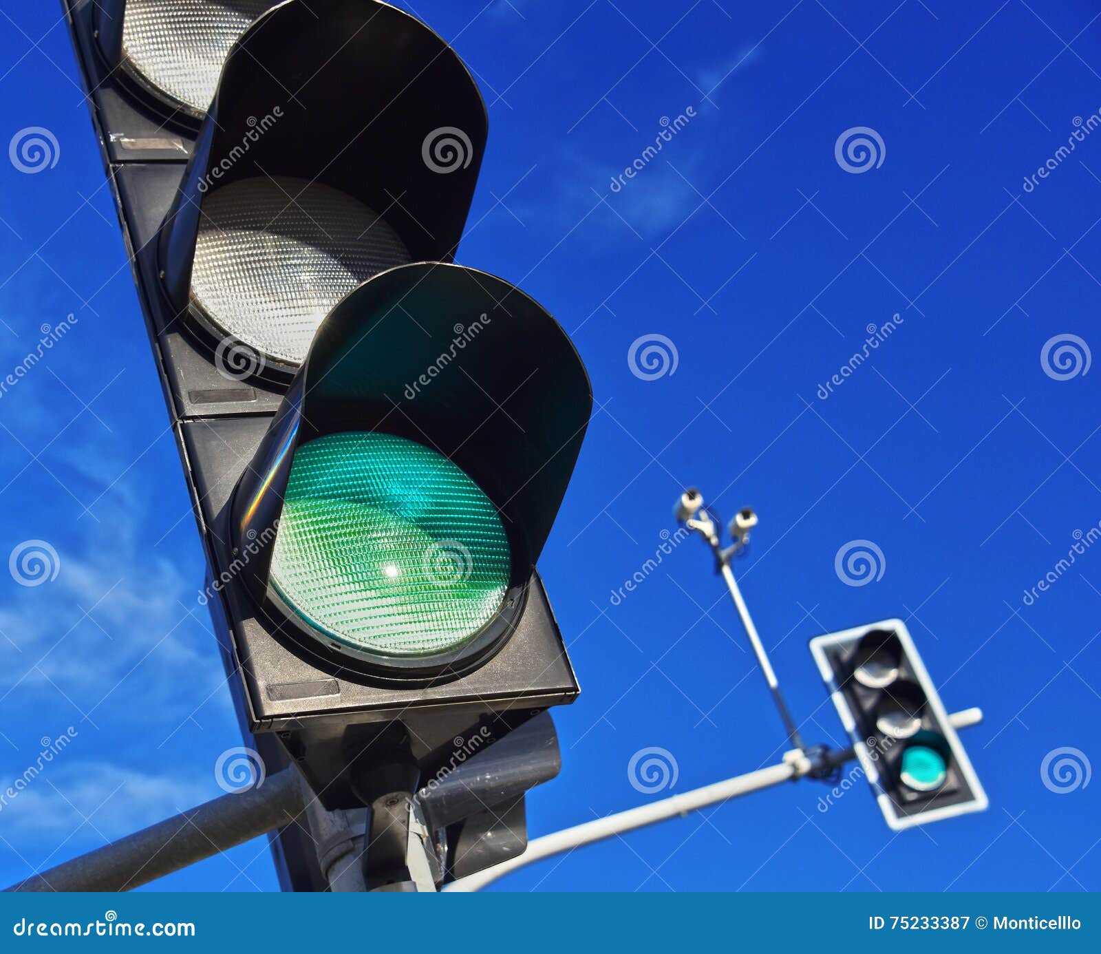 Traffic Lights Over Blue Sky Stock Image Image of street, blue 75233387