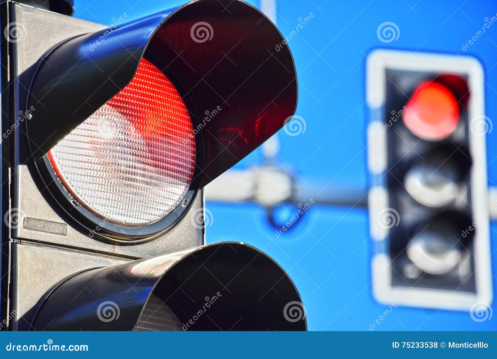 Traffic Lights Over Blue Sky Stock Photo Image of urban