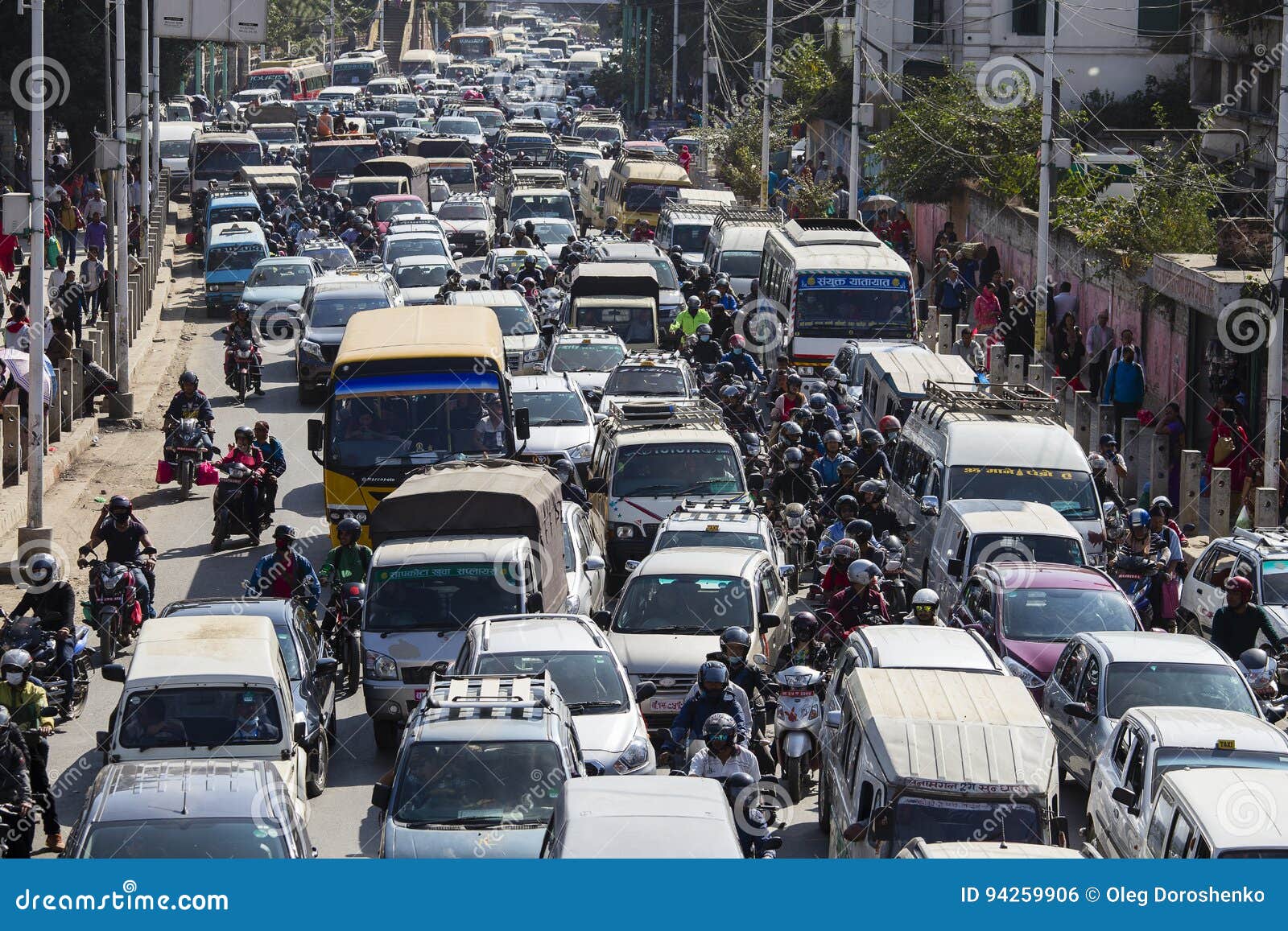 Traffic Moves Slowly Along A Busy Road In Kathmandu Nepal Editorial