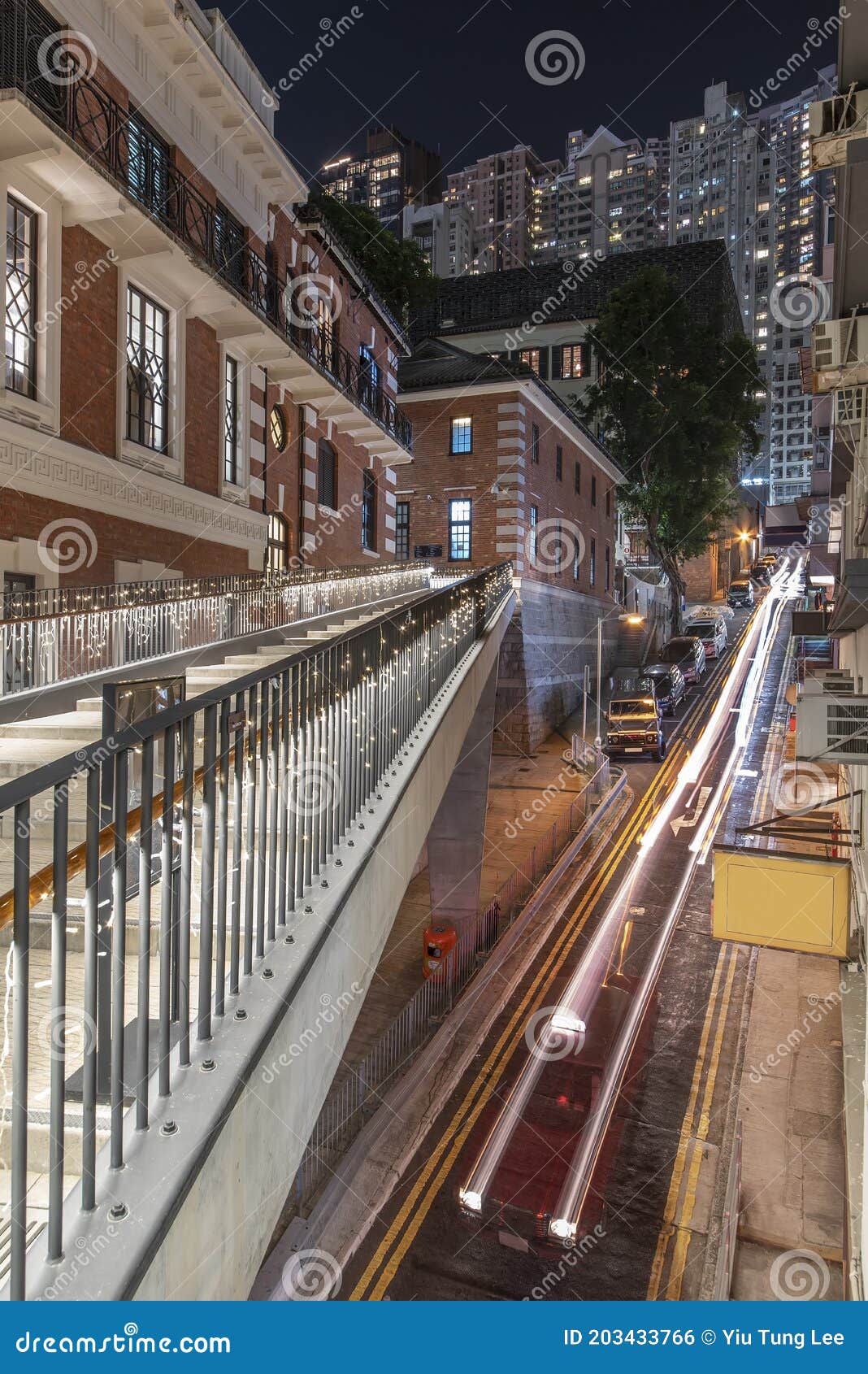 Traffic in Old Street of Hong Kong City at Night Stock Photo - Image of