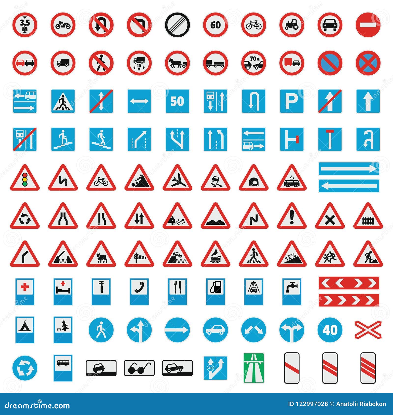 Traffic Road Sign Collection Icons Set, Flat Style Stock Illustration ...