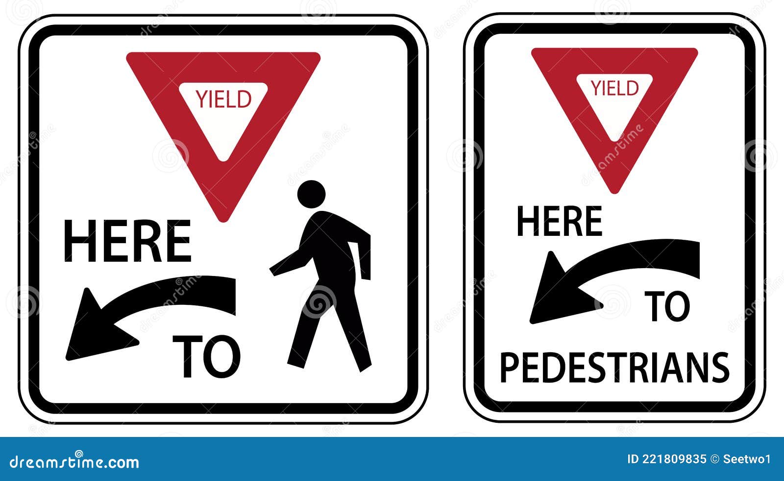 Traffic Road Sign Yield Here To Pedestrians Alternative Warning Stock