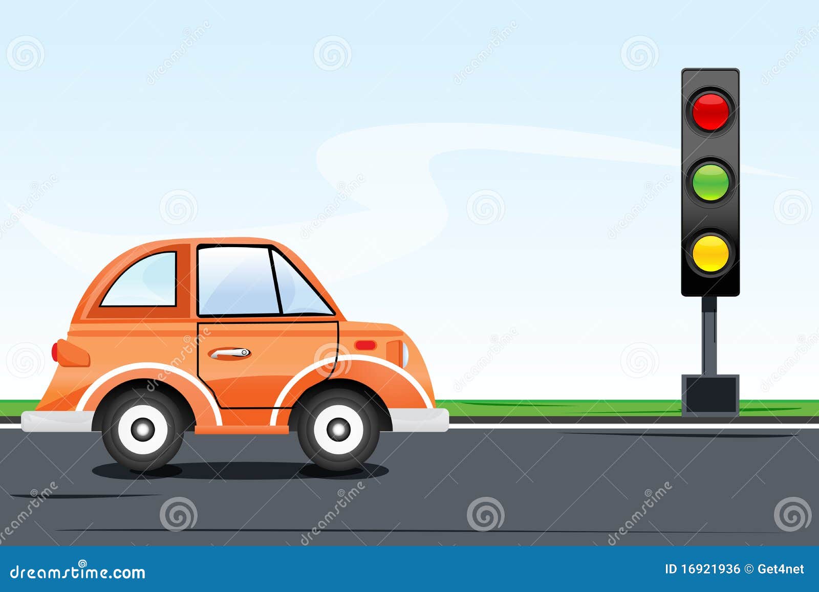 Traffic Signal with Car on Road Stock Illustration - Illustration ...