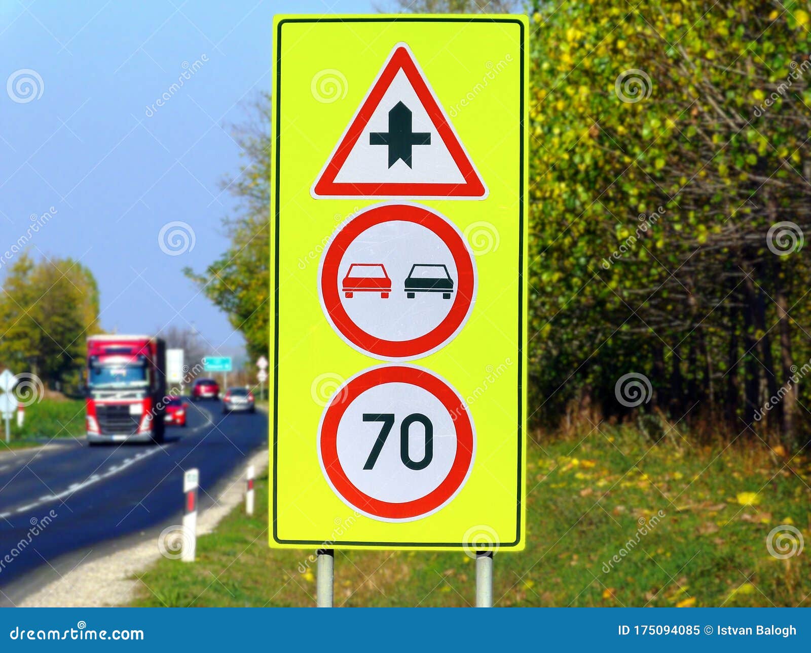 Bright Yellow And Red Metal Traffic Signs And Blurred Road Traffic Stock Image Image Of Plate Concept