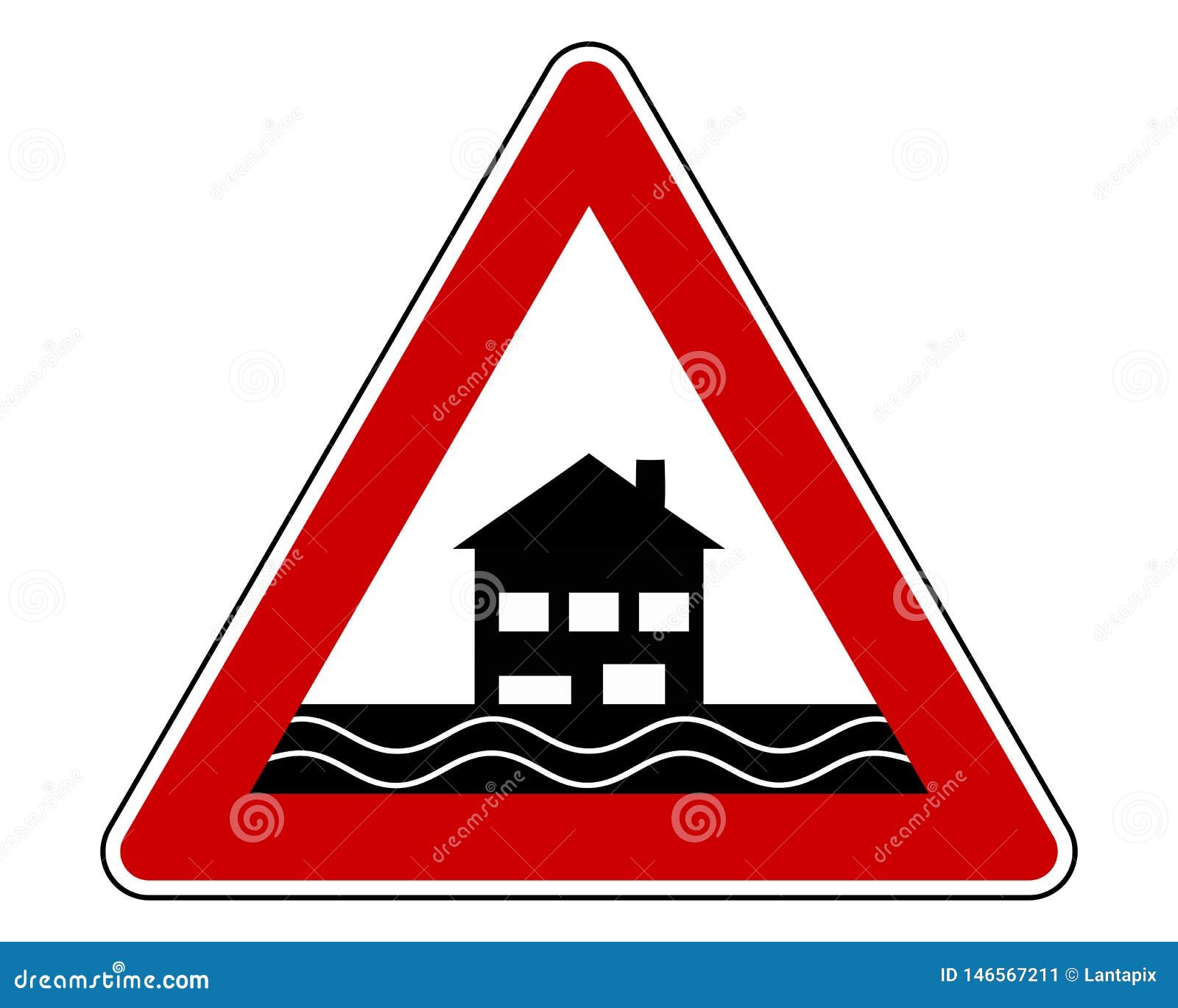 Traffic Warning Sign Flood on White Stock Vector - Illustration of ...
