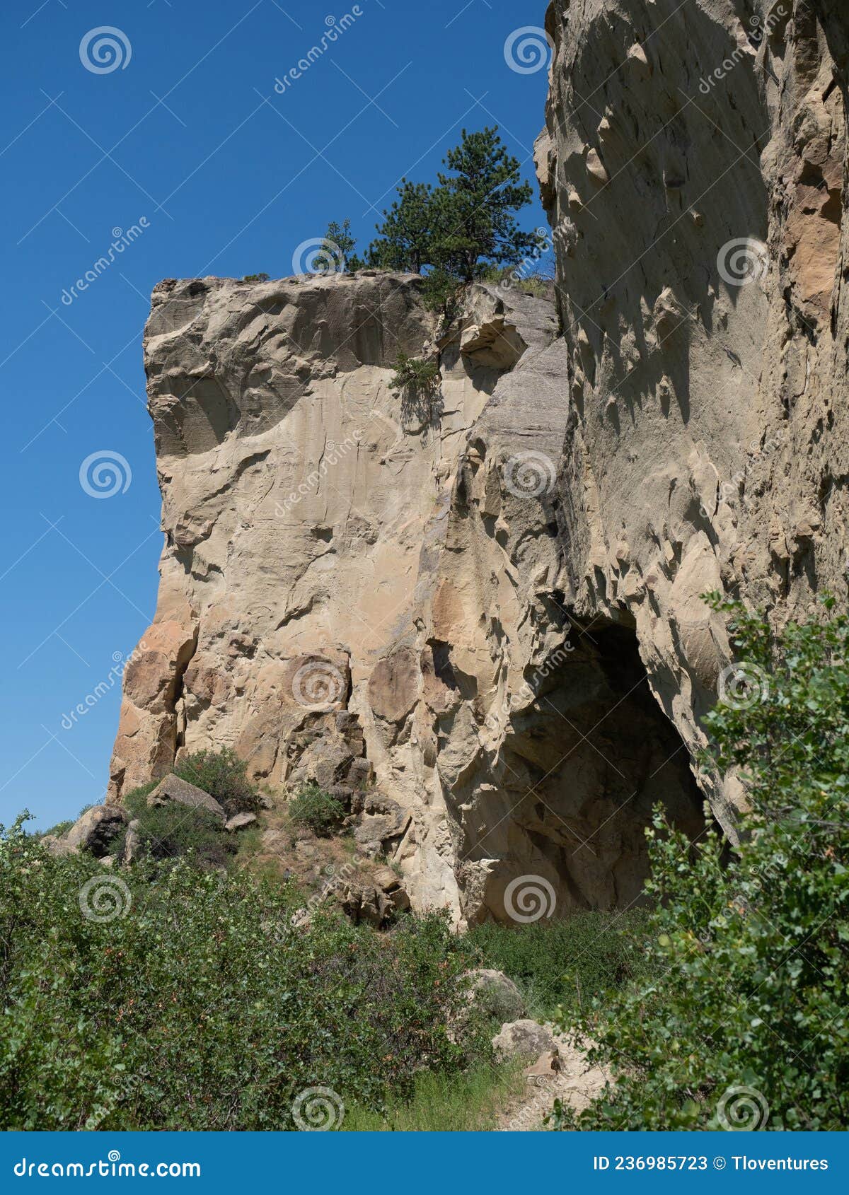 trail leading to cave opening at pictograph cave state park near billings, montana