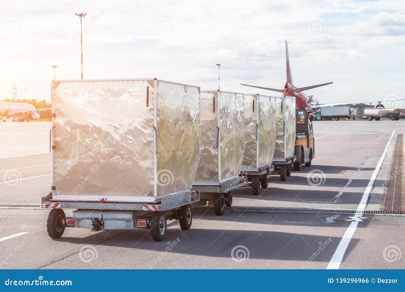 Trailers with Containers of Onboard Aviation Food for Loading into a