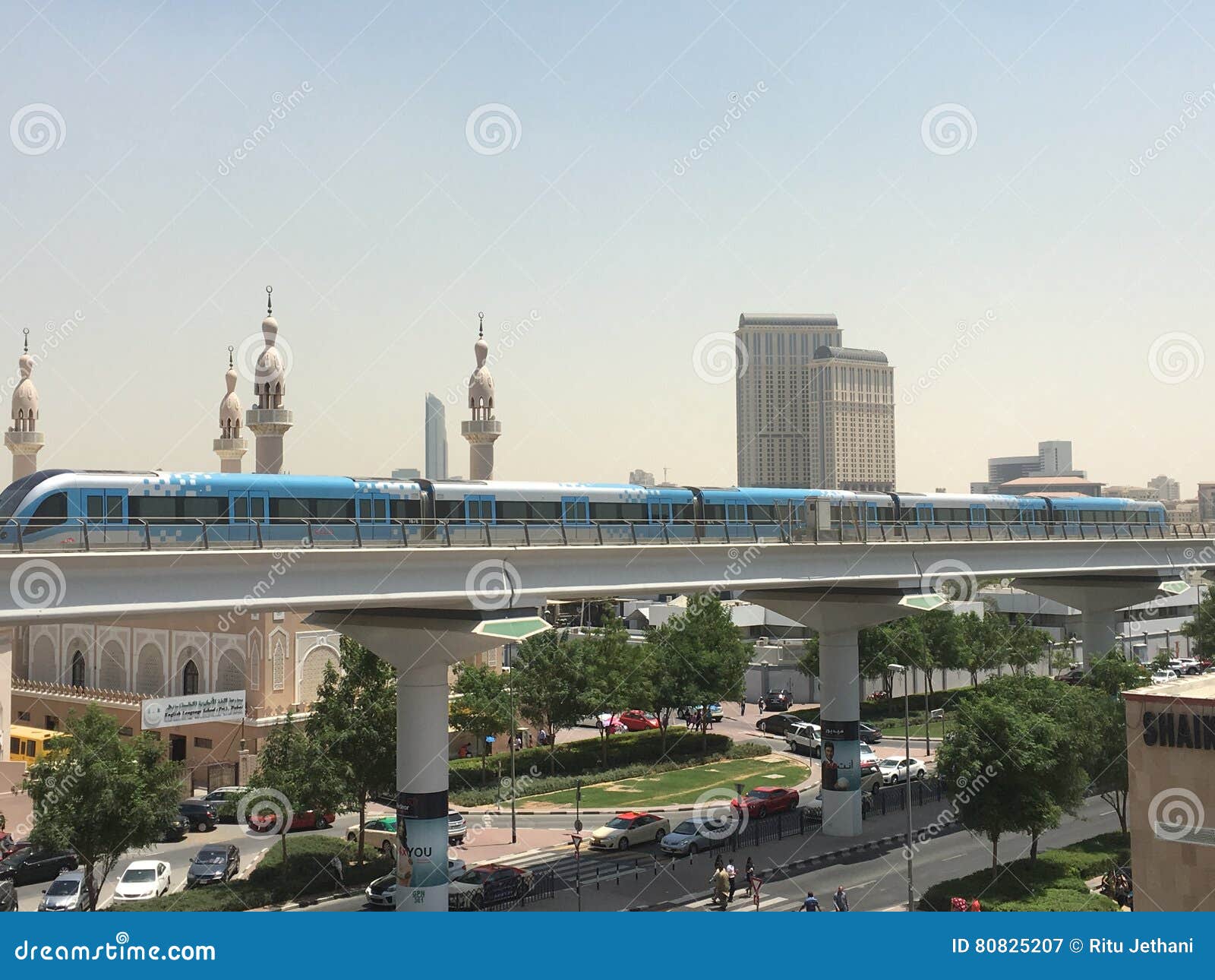 Train Approaching Oud Metha Metro Station in Dubai Editorial