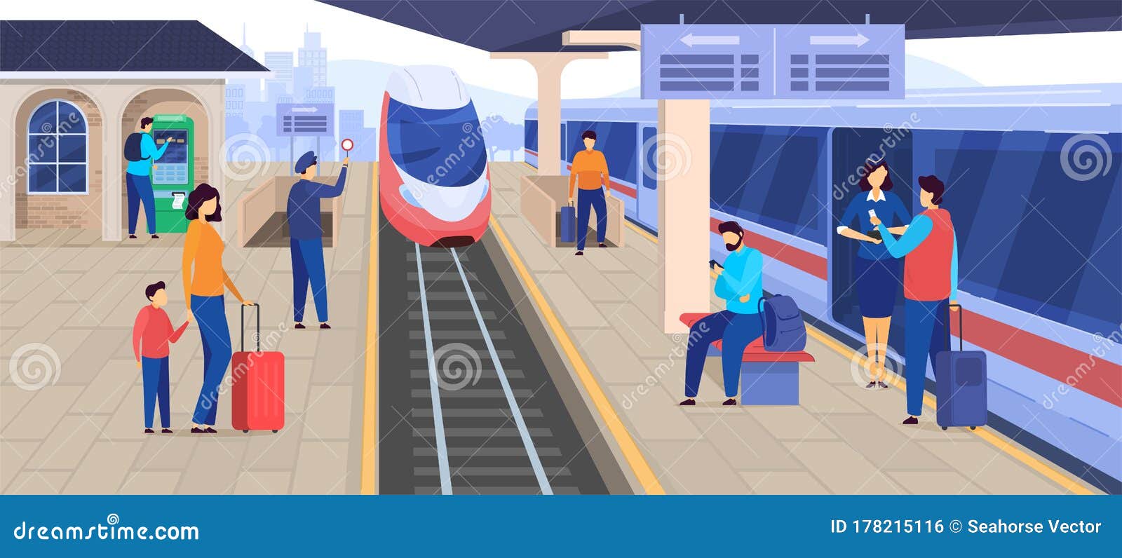 Train Arrives at Railway Station, People Waiting on Platform, Passenger  Cartoon Character, Vector Illustration Stock Vector - Illustration of  person, public: 178215116