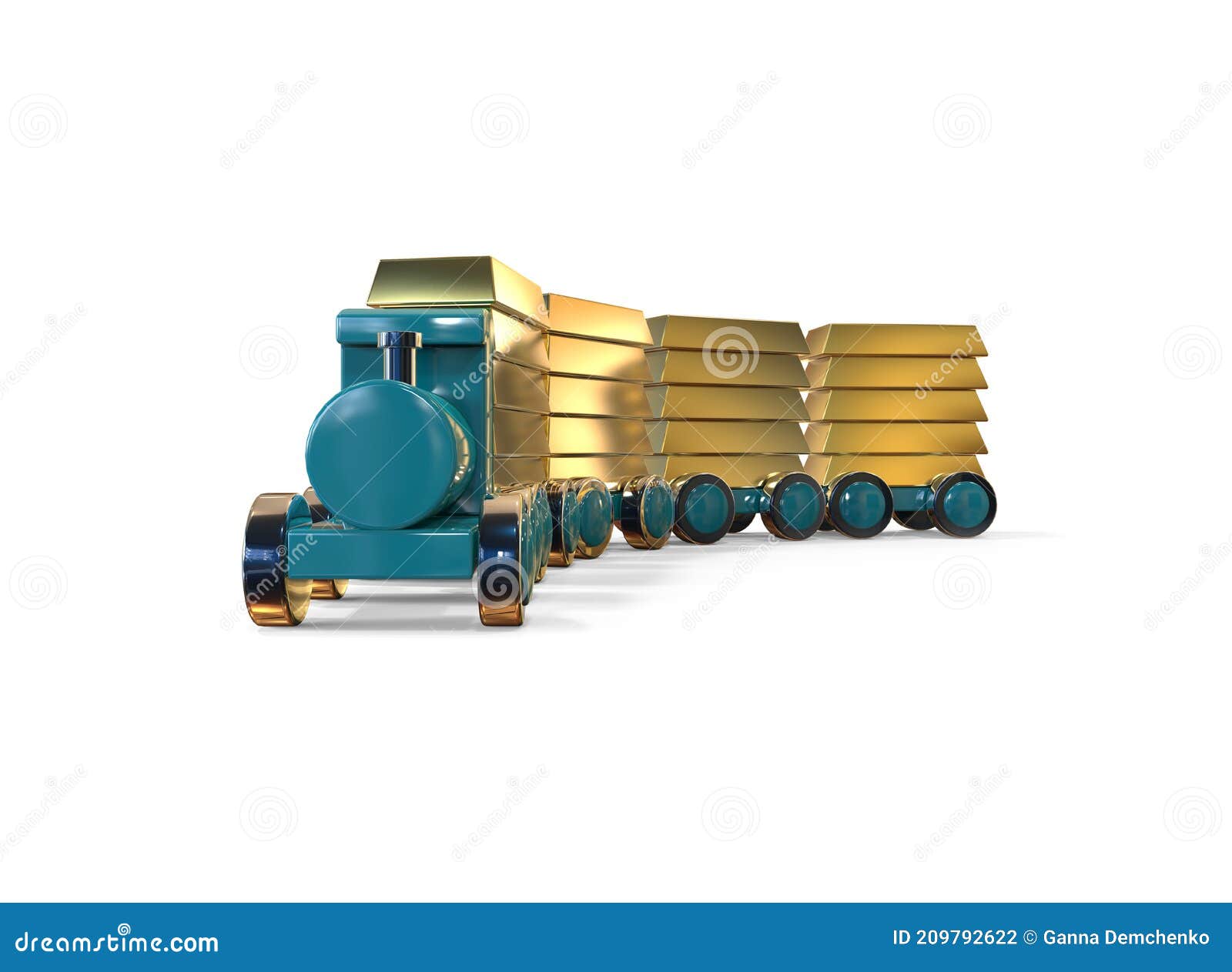 A Train Carrying Gold Bars. 3D Illustration Stock Illustration