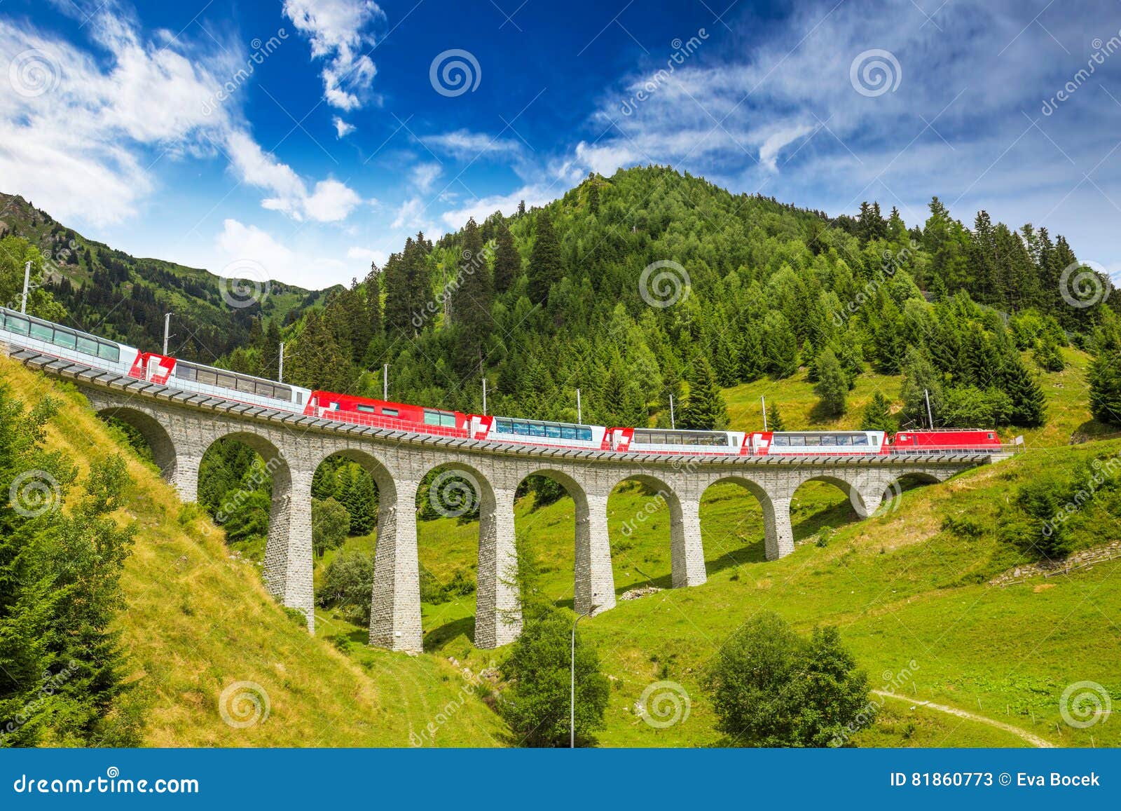 train on famous landwasser viaduct bridge, switzerland