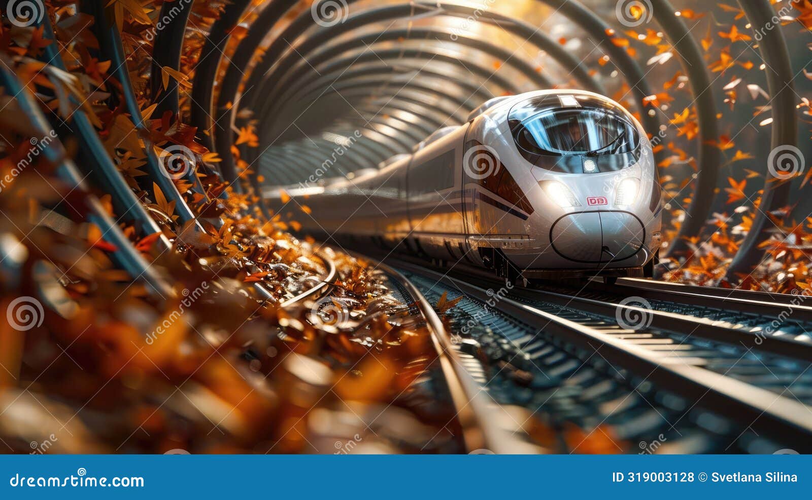 train into a leaf vortex, visualizing the shift towards high-efficiency, low-carbon transport options for the public